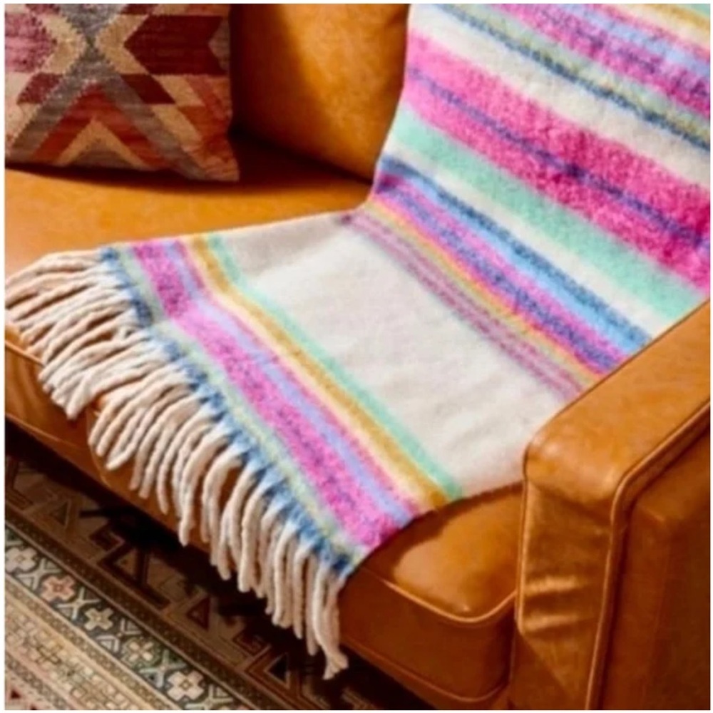 NWT! Free People Skye Stripe‎ Fleece Fringe Throw